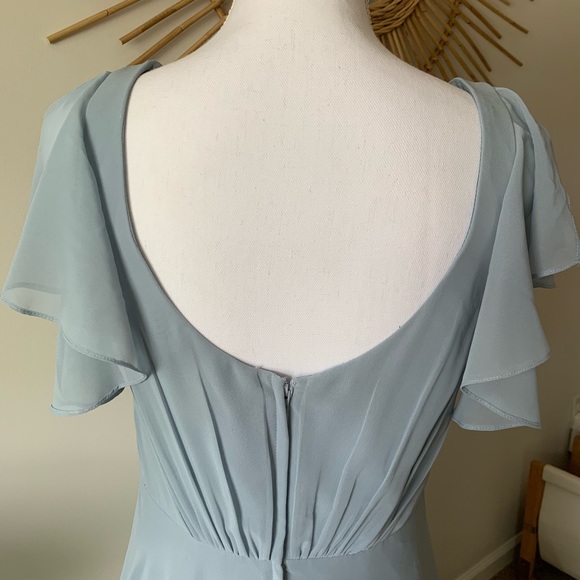 Dusty Blue Long Flutter Sleeve Dress - Picture 8 of 12